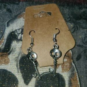 Silver Skull Key Earrings